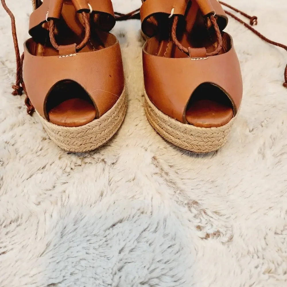 RALPH LAUREN COLLECTION TIE UP BROWN PLATFORM SIZE 6B